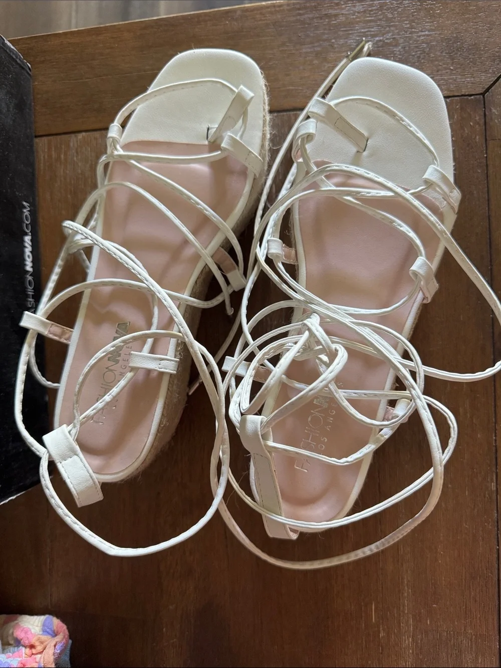 Fashion Nova White Lace-Up Espadrille Platform Sandals